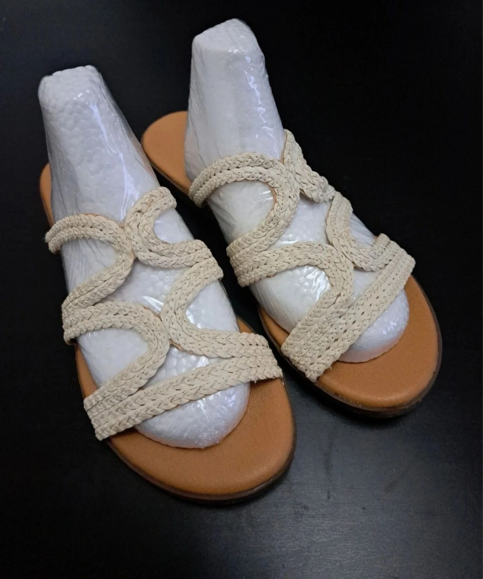 Braided Straw Raffia Sandals Pearl Beige • Size 37 • Boho Summer Must-Have